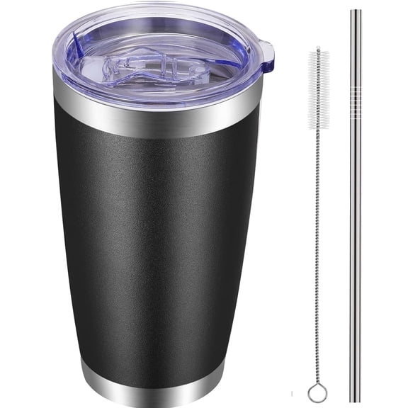 20oz Tumbler with Lid and Straw Stainless Steel Tumbler Cup Vacuum Insulated Double Wall Travel Coffee Mug Perfect for Car Cup Holders(Black 1 Pack)