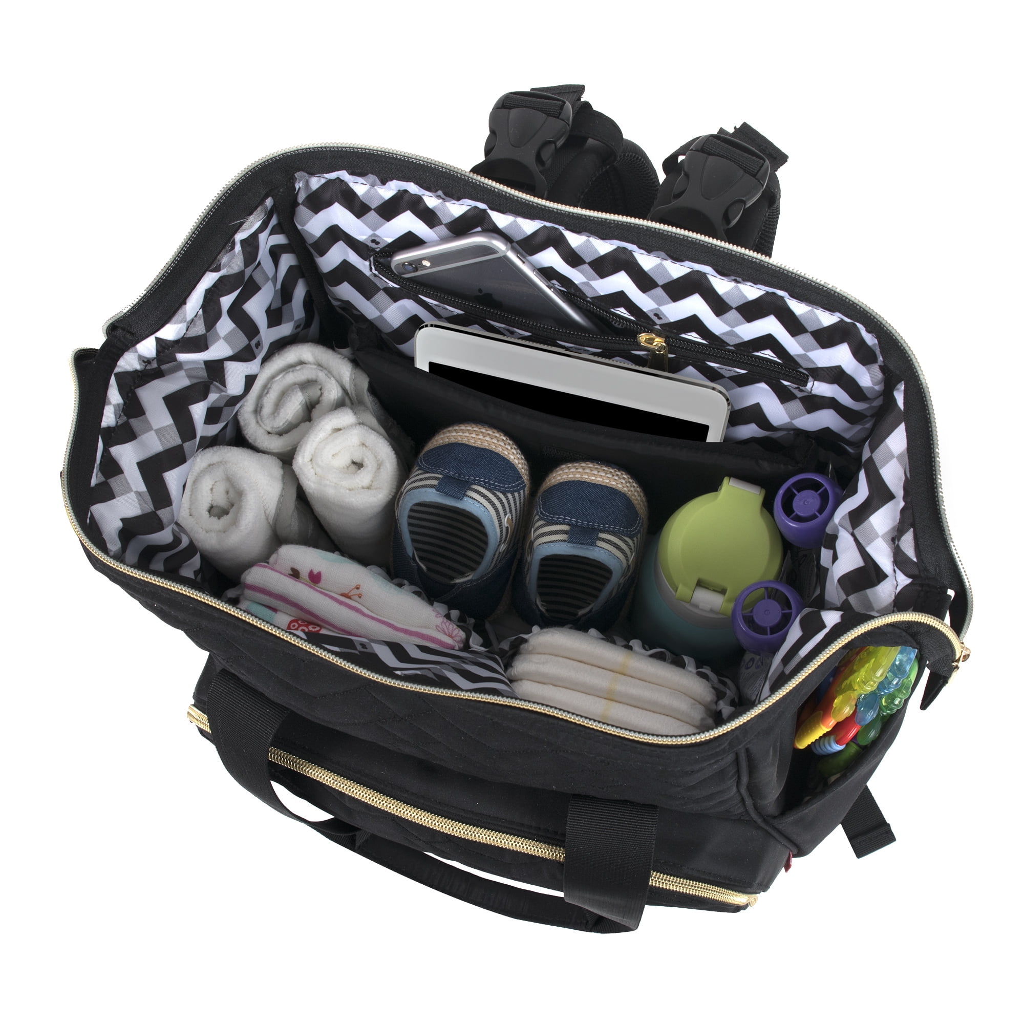 Fisher-Price Multi-Pocket Diaper Bag with Changing Pad, Midnight Black