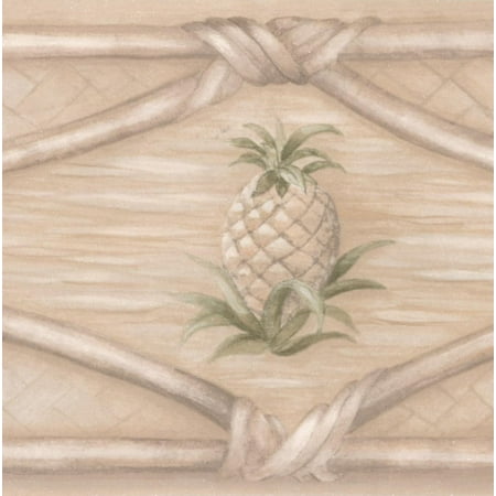 Wallpaper Border - Beautiful Beige White Wicker Fence with Pinecone Wall Border Retro Design, Roll 15 ft X 4 in