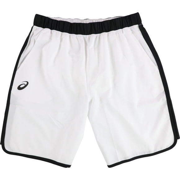 ASICS Mens Resolution Athletic Workout Shorts, whiteblack, L