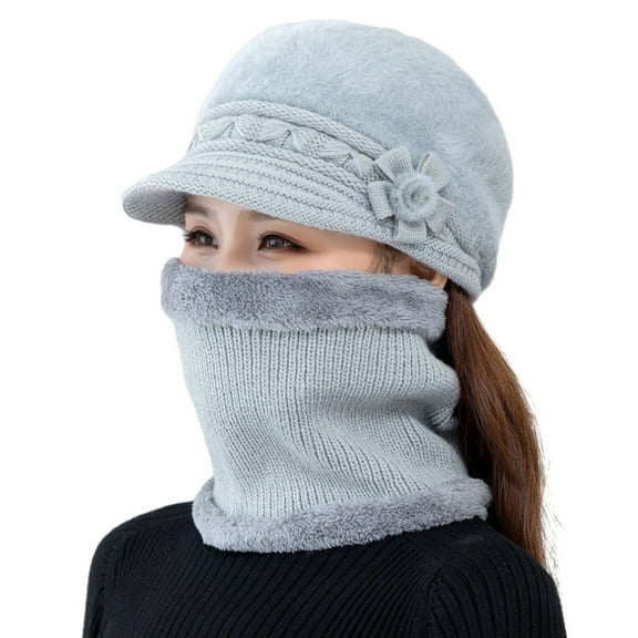 Womens Winter Knitted Hat Scarf Set with Fleece Lined Ski Hat Berets Hat