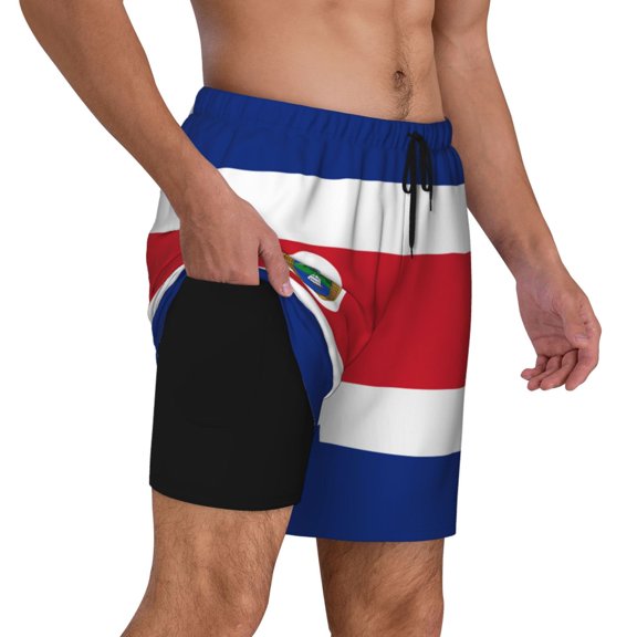 Mens Swim Trunks Costa Rica Flag Polyester Flag Quick Dry Board Shorts with Compression Liner