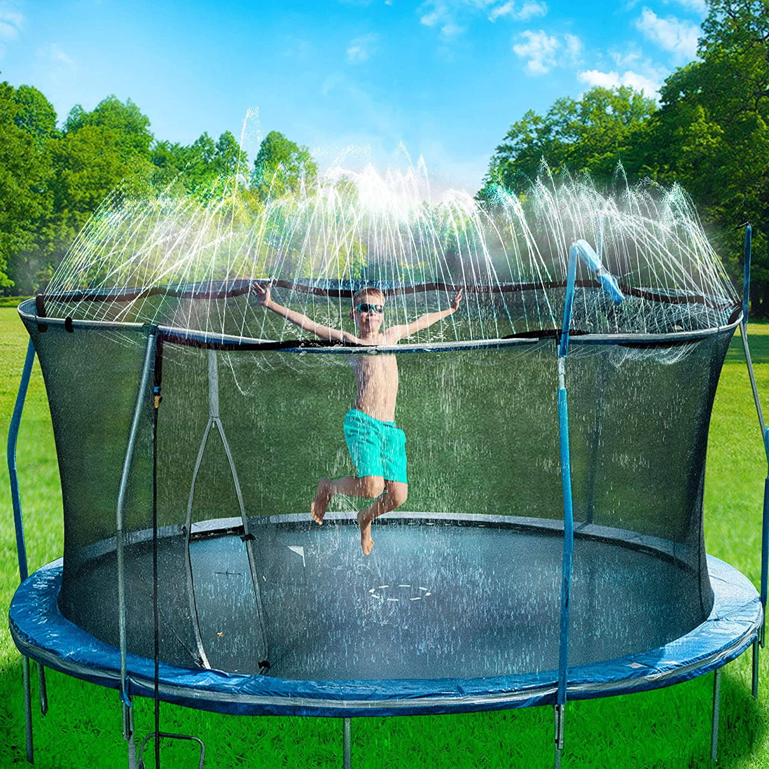 trampoline with water sprinkler