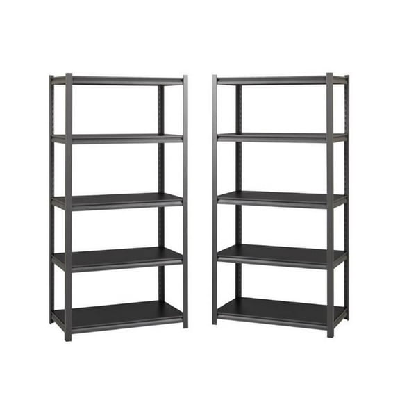 Home Square 72" Height 5-Shelf Metal Unit Set in Gunmetal Gray/Black (Set of 2)