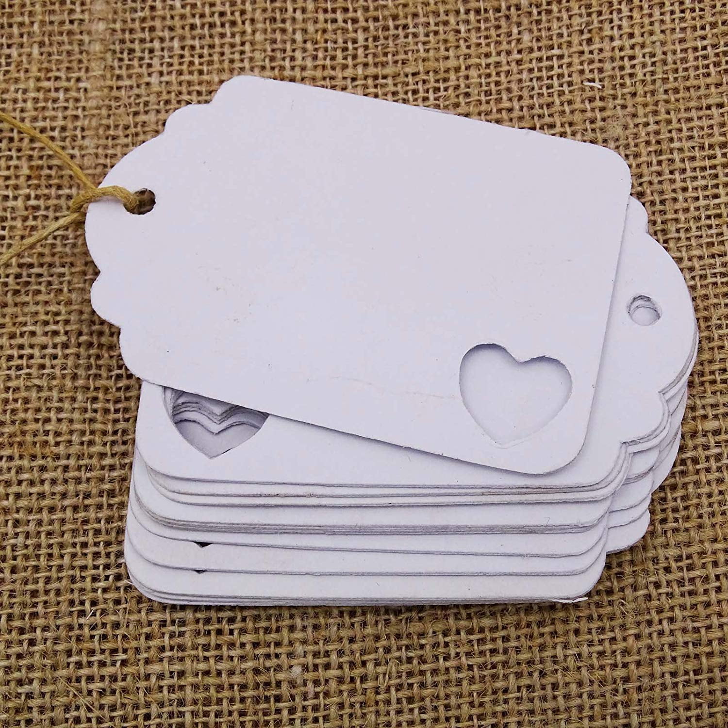 500 PCS Gift Tags/ Hang Tags with Free Strings, Scalloped Tag Style Color Rectangular With Heart Punched