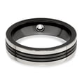 thumbnail image 4 of Solid Black Titanium Men's Grey Border .10ct Dia 925 Sterling Silver Men's Bezel Wedding Band Ring Size 9.5, 4 of 8