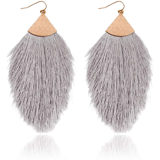 Pendientes bohemios de hilo sedoso con flecos y borlas, colgantes ligeros con forma de pluma para mujeres y niñas Adepaton LRWJ272-6
