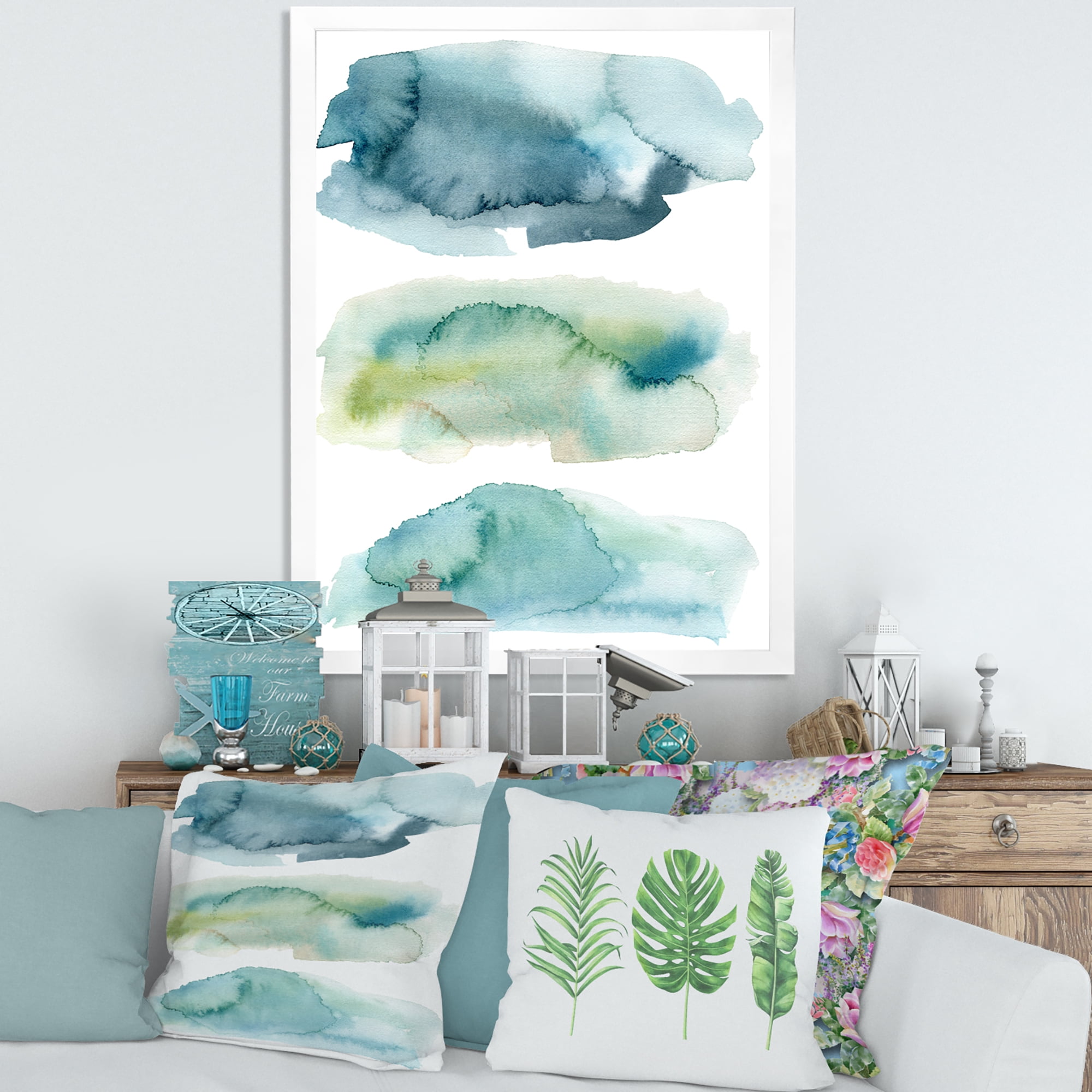 Designart 'Green and Blue Clouds' Modern Framed Art Print
