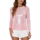 thumbnail image 1 of INSPIRAR CHIC Blusa de Mujer de Manga Larga Brillante con Purpurina Metálica Rosa, 1 of 6