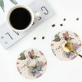 thumbnail image 4 of Picia Flying Butterflies-1 Printed Leather Coasters for Drinks, 4" Drink Coasters Set of 4 for Tabletop Protection, Handmade Luxurious Home Décor and Housewarming Gift -Round Shape, 4 of 6