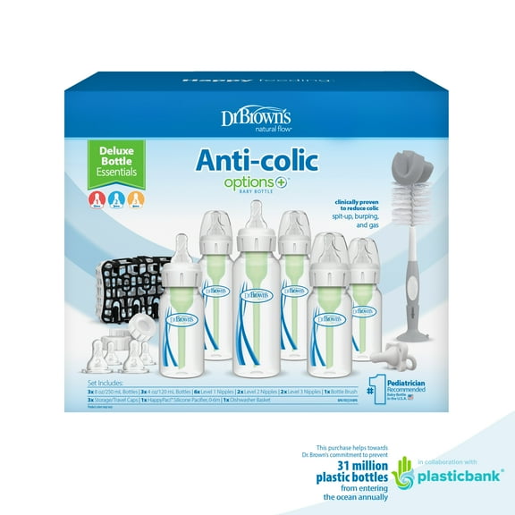 Dr. Brown's Natural Flow Anti-Colic Options  Deluxe Bottle Essentials Gift Set, BPA Free, 0m 