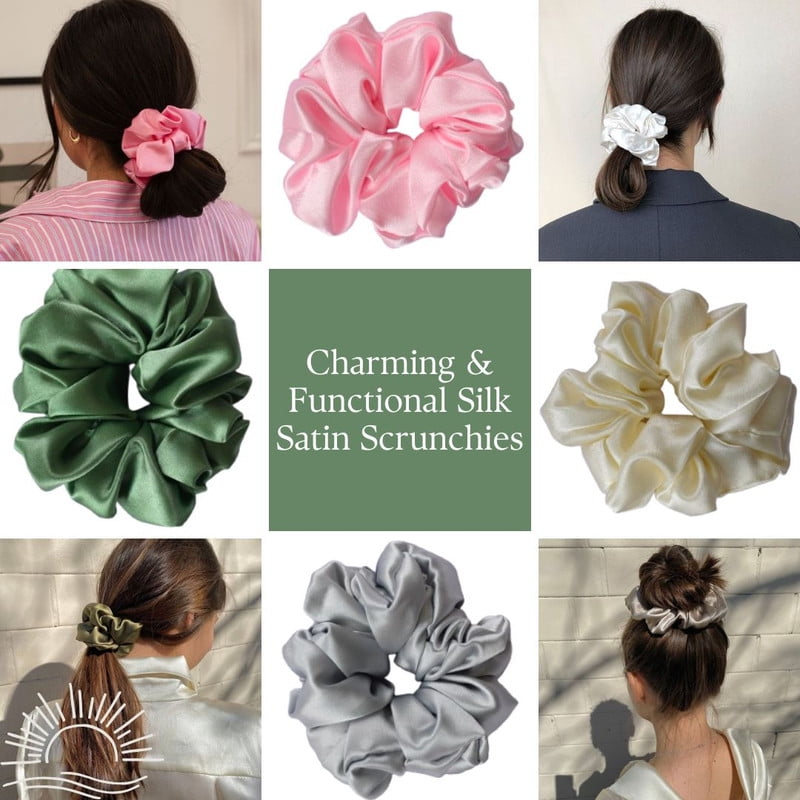 SHOPCREW 12 Pcs Soft Silk Satin Hair Scrunchies for Women and Girls Ponytail Holder Thick Hair Bands Ties Accessories 4.5 Inches