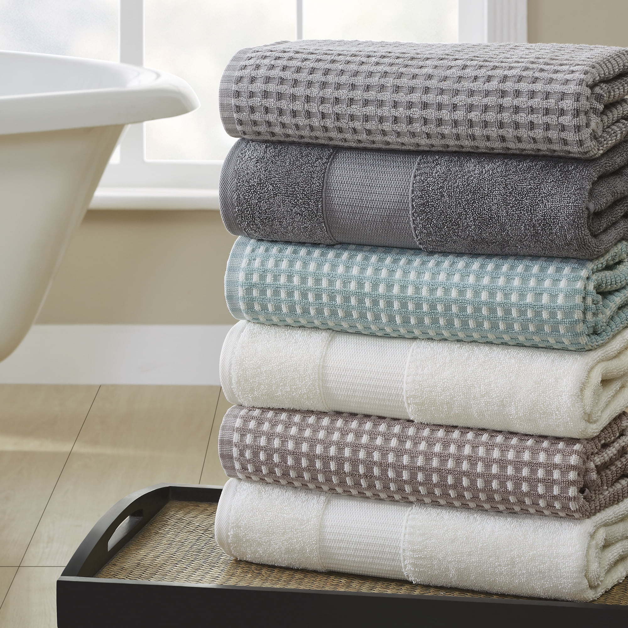 Modern Threads Cobblestone 6-Piece Cotton Adult Bath Towel Set, Silver