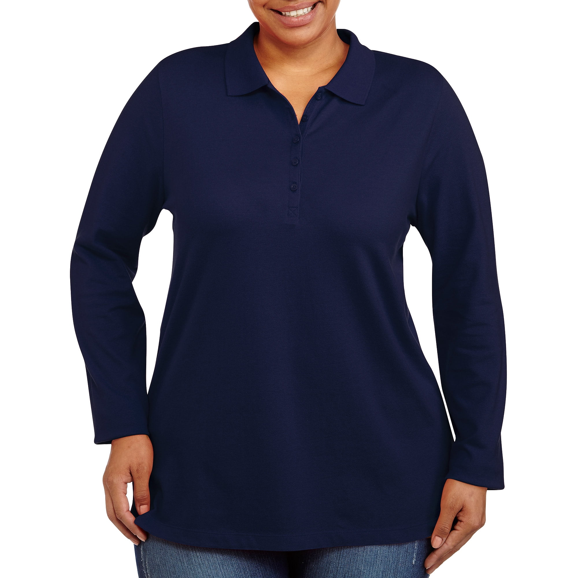 ^^women's Plus-size Long Sleeve Polo - Walmart.com