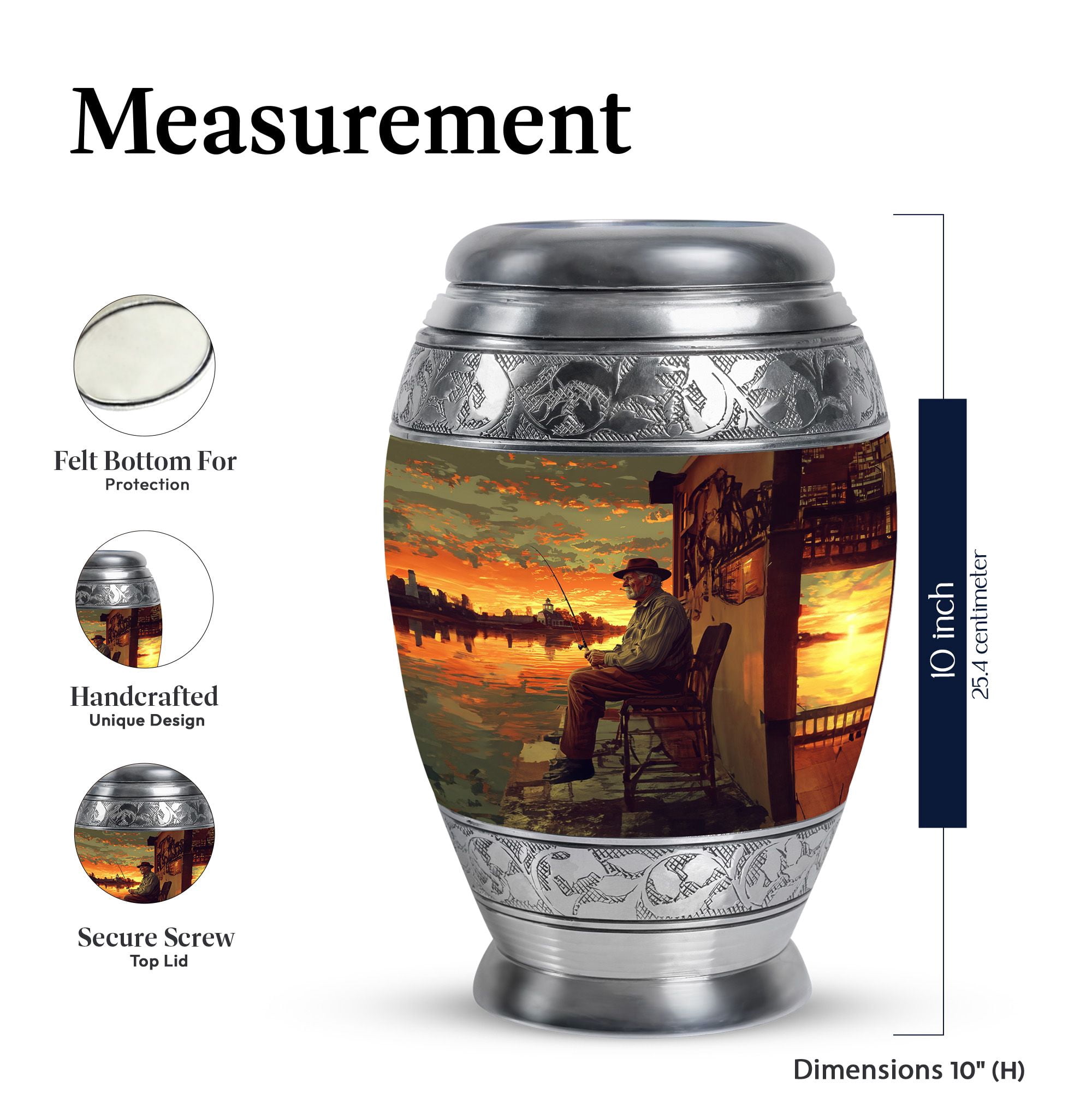KARYLIZ Fishing Urns&nbsp;For Ashes - Urns for Human Ashes Adult Women - Sunset Urn For Human Ashes Adult Female - Cremation Urn for Ashes Adult Male - 10 Inch Funeral for Adult Ashes Men