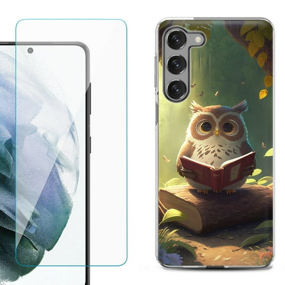 OneToughShield ® for Samsung Galaxy S23 5G Shockproof Fashion Phone Case, with Tempered Glass Screen Protector - Owl Reading