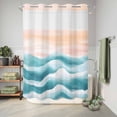 thumbnail image 6 of No Hook Shower Curtain with Built-in Rings - Abstract Coastal Washable Waterproof Fabric Bathroom Curtains for Hotel,Rentals, Stall 48 X 72 Inch , Ocean Waves Pink Turquoise, 6 of 9
