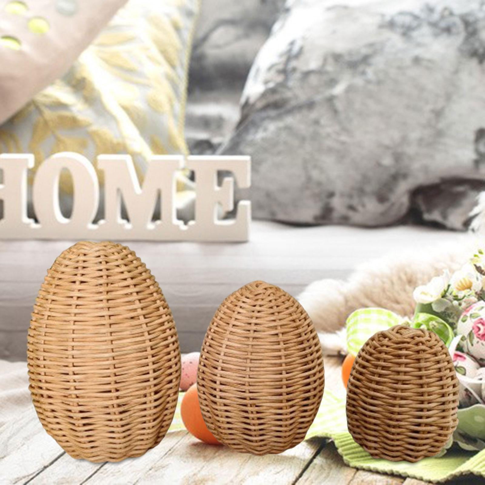 Sharprepublic 3Pcs Handwoven Rattan Easter Egg Holiday Decorations for Bar Bedroom Wedding