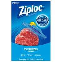 Ziploc Brand Freezer Quart Bags with Grip 'n Seal Technology, 75 Count