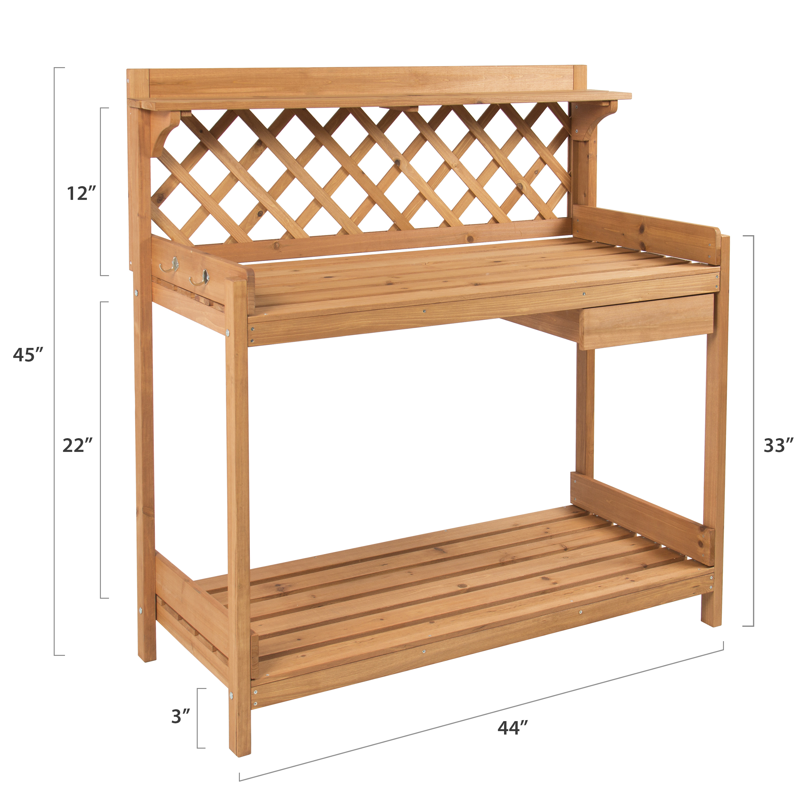 Best Choice Products Fir Wood Potting Bench With Hooks Natural