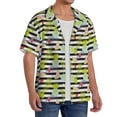 thumbnail image 4 of Honeii 's Striped With Palm Tree Branches for men's short-sleeved button-up collared shirt featuring a pocket, perfect for beach vacations, and travel adventures., 4 of 5