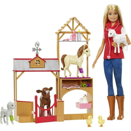 Barbie Sweet Orchard Farm Doll & Playset, Blonde Doll with Barn Frame, 7 Animals & 10 Acceessories
