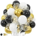 thumbnail image 1 of 100 Globos Dorados, Negros y Blancos con Confeti Metálico Dorado y Negro de 30 cm para la Ceremonia de Graduación., 1 of 9