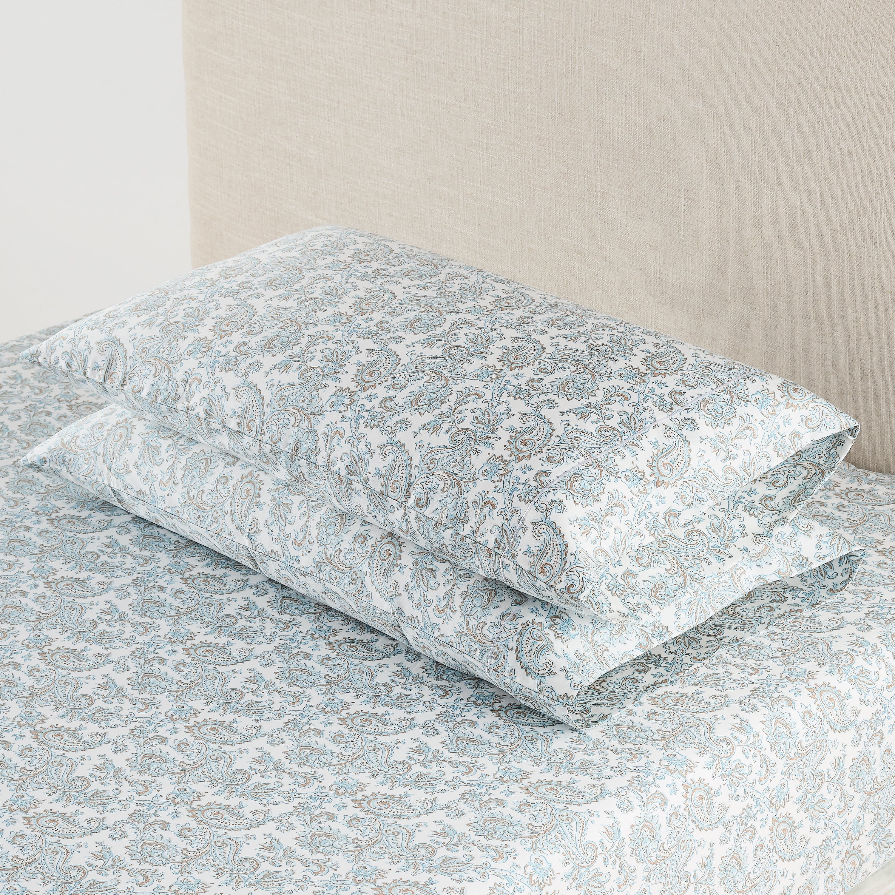 Better Homes & Gardens 400 TC Hygro Cotton Pillowcases, Standard/Queen, Aqua Paisley, 2 Piece