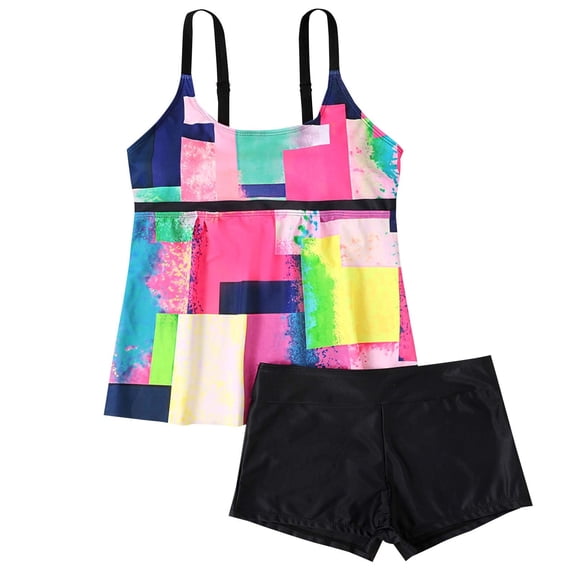 IFNWSV Womens Tankini Swimsuits Plus Size Floral Print Drawstring Adjustable Spaghetti Strap 2 Piece Bathing Suit Set Hot Pink 4XL