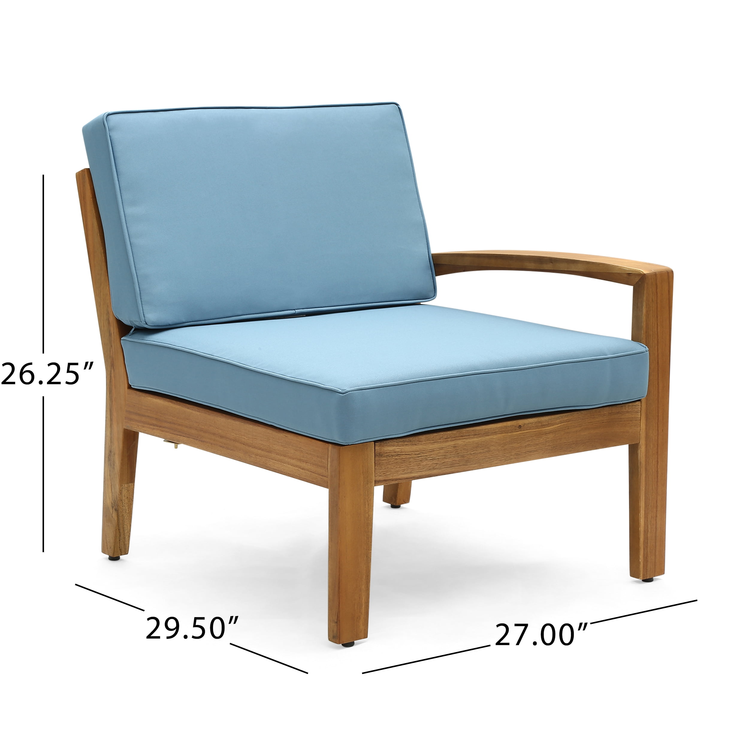 Wilcox Outdoor 6 Piece Sectional Sofa Set with Cushions, Teak, Blue