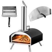 PRIJESSE Pizza Oven Outdoor, 12" Multi-Fuel Pizza Oven Gas & Wood Pellet Fired Pizza Maker High Temperature Resistant Coating 0-1000