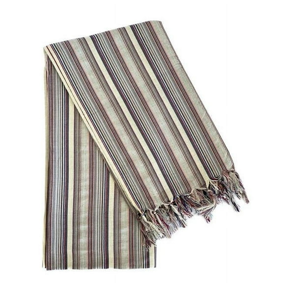 HomeRoots 521287 39 x 71 in. Gray Cotton Plain Weave Striped Turkish Towel Throw Blanket with Tassels