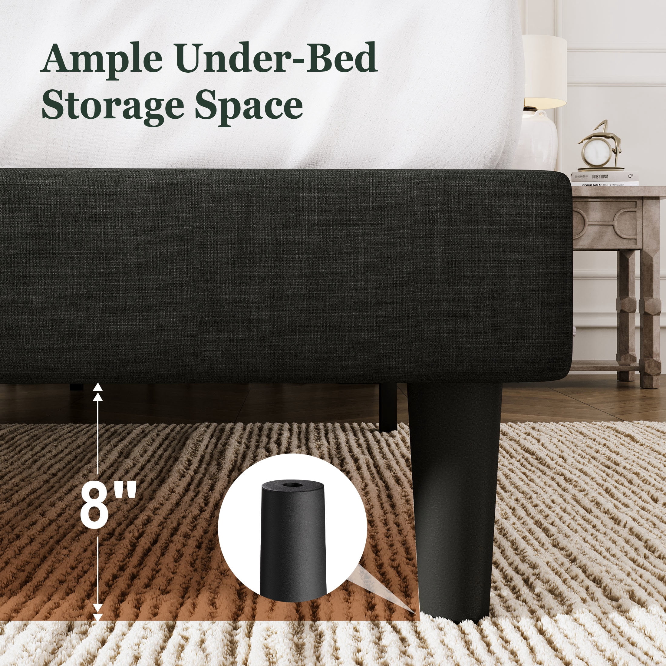 Amolife King Bed Frame with Adjustable Headboard, Upholstered Platform Bed, No Box Spring Required, Black