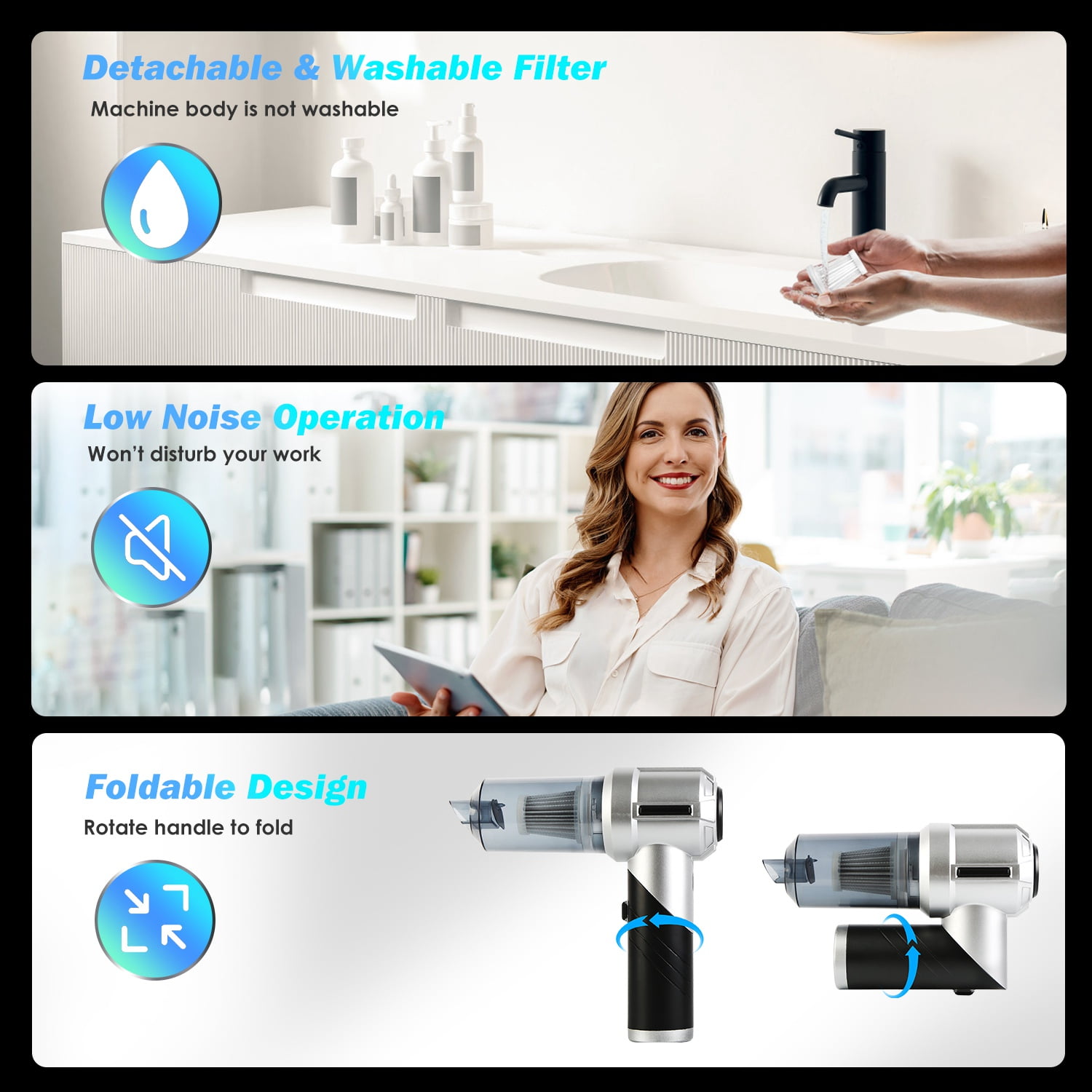 Moclever Cordless Car Vacuum Cleaner Portable Handheld Vacuum with 20000PA Suction Brushless Motor 3 Suction Levels for Home Car Office