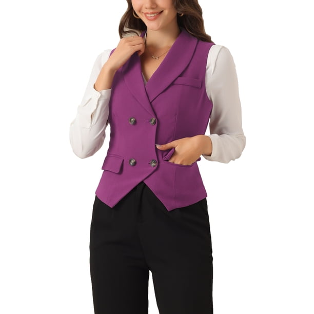 CHALECO DE TRAJE PARA MUJER INSPIRADOR CHIC, DOBLE BOTONADURA, CON SOLAPA, VESTIDO ELEGANTE, TALLA XL, MORADO OSCURO
