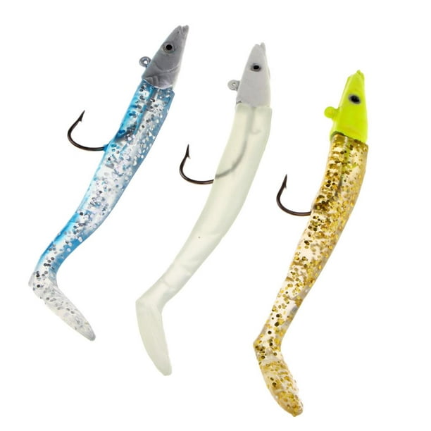 3pcs Set Crank Soft Silicone Sequins Decoy With Sharp Fishing Hooks For Ba,  Perch, Bream, Snakehead Blue Luminous Gold 
