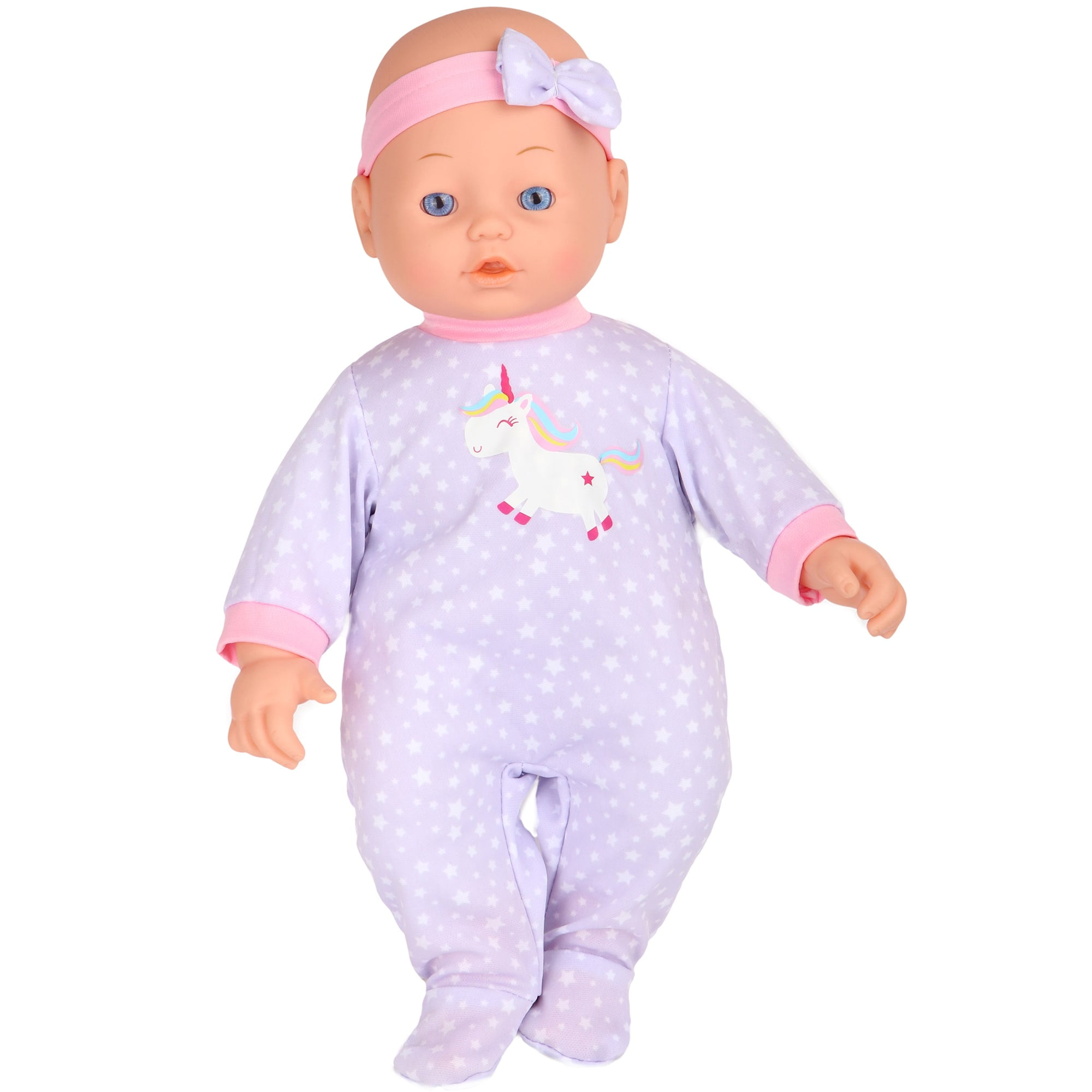 Dream Collection: Deluxe 16" Baby Doll Traveling Set - Unicorn, Grey-Pink-Green - Plush Bear, Bag &Toy Care Accessories, Bassinet & Carrier, Kids 2+