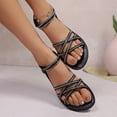 thumbnail image 5 of Lenago Womens Sandals Casual Spring And Summer Versatile Plus Size Beach Sandals Solid Color Flat Rhinestone Elastic 39, 5 of 9