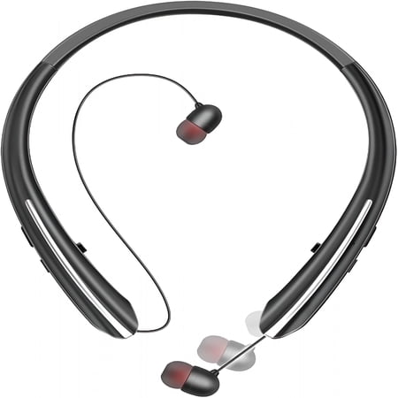 GJX Retractable Neckband Bluetooth Headphones,22H Playtime Wireless Earbuds,Auto-Coil Cord,Hands-Free Call with Cvc 8.0&Noise Cancellation,Secure&Comfortable Fit,Black&Silver