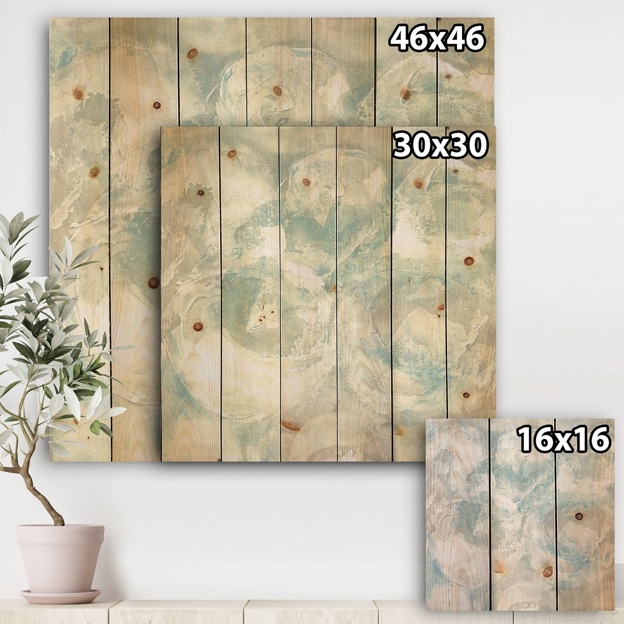 Designart 'Fractal Pale Blue Shade III' Modern Farmhouse Print on Natural Pine Wood