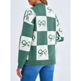 thumbnail image 5 of Bow Plaid Button Long Sleeve Women's Color Block Cardigan Knitted Jacket, 5 of 6