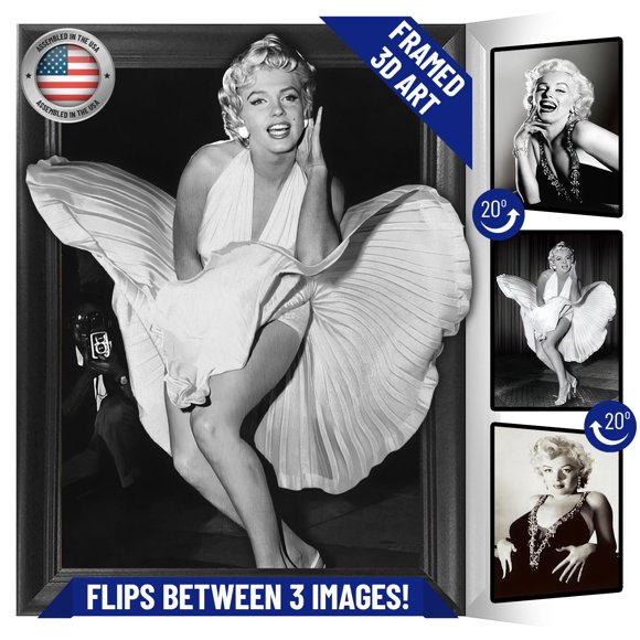Marilyn Robe Blanche 7 Ans Démangeaison Affiche 3D Décoration Murale Impression Encadrée / 14.5x18.5 / Affiches & Images Lenticulaires / Cadeaux Souvenirs pour Chambre de Garçons & Filles / Image de Film Vintage & Iconique