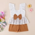 thumbnail image 2 of WBQ Girls 2 Piece Outfits Summer Clothes Ruffle Short Sleeve Shirts Top and High Waist Paper Bag Shorts Set, 2 of 6