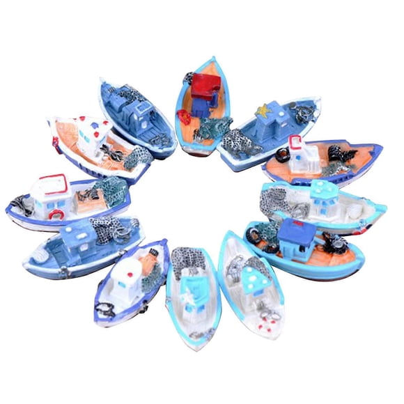 Miniature Mini Boat Model Fishership Toy DIY Craft Home Tabletop Decoration Office Organiser Desk (Sky Blue, One Size) Sky Blue One Size