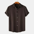 thumbnail image 3 of IYTR Mens Beach Shirts Solid Color T-shirts Short Sleeve Button Turndown Collar Shirts Comfy Linen Shirts Brown L, 3 of 6