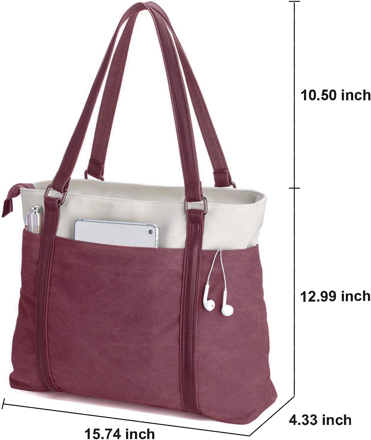 Lohol 15.6" Laptop Tote Bag for Women Fahion Work Purse with Zipper Pockets for Teachers Burgundy