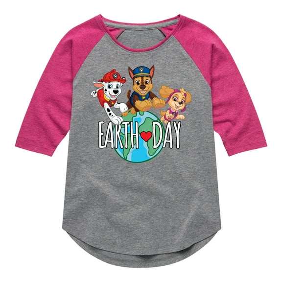 Paw Patrol - Earth Day Globe - Toddler And Youth Girls Raglan Graphic T-Shirt
