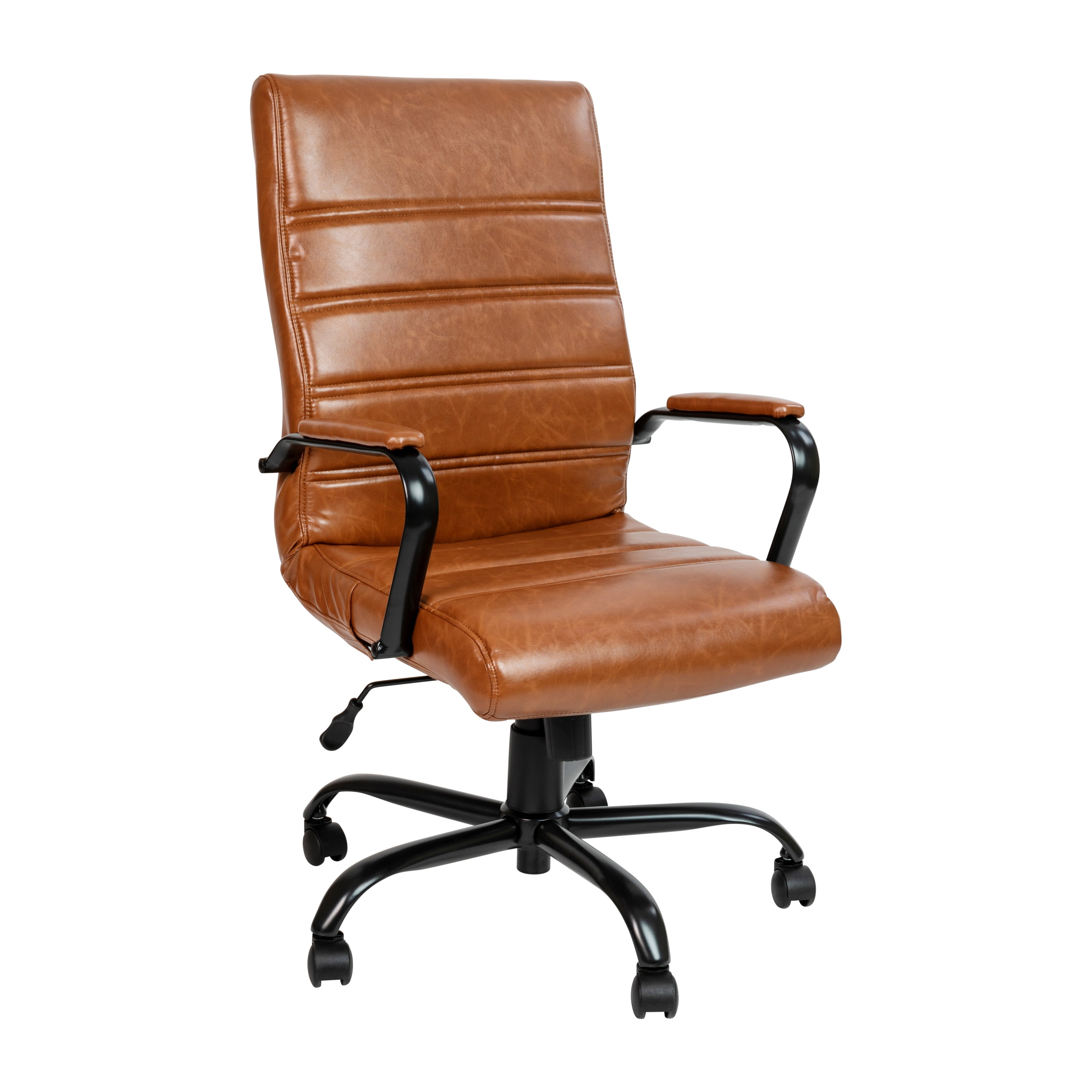 BizChair High Back Brown LeatherSoft Executive Swivel Office Chair with Black Frame and Arms