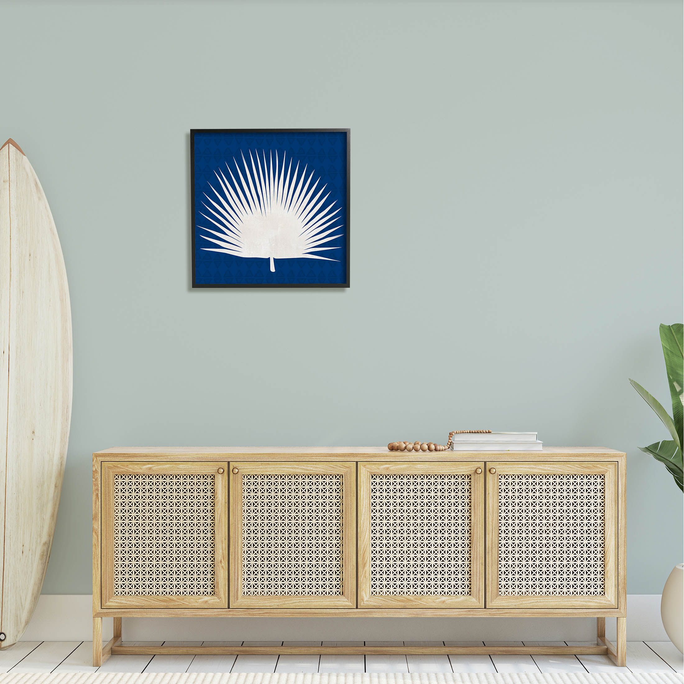 Stupell Industries Fan Palm Leaf Silhouette Graphic Art Black Framed Art Print Wall Art, Design by Susan Jill