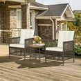 thumbnail image 3 of Gymax 3PCS Patio Wicker Bistro Set Furniture Set PE Rattan Table Set w/ Off White Cushions, 3 of 10